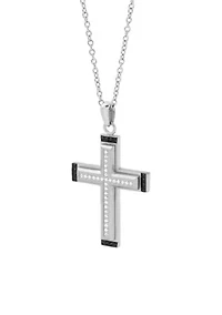Men's Cross Pendant with Black Cubic Zirconia in Stainless Steel