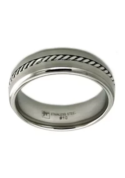 Mens Band with Twist Centre Stainless Steel