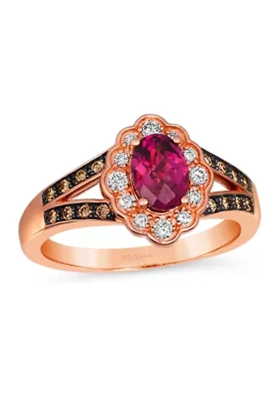 7/8 ct. t.w. Raspberry Rhodolite®, 1/8 Nude Diamond™, and Chocolate Diamond® Ring 14K Strawberry Gold®