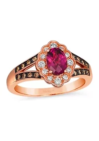 7/8 ct. t.w. Raspberry Rhodolite®, 1/8 Nude Diamond™, and Chocolate Diamond® Ring 14K Strawberry Gold®