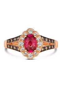 7/8 ct. t.w. Raspberry Rhodolite®, 1/8 Nude Diamond™, and Chocolate Diamond® Ring 14K Strawberry Gold®