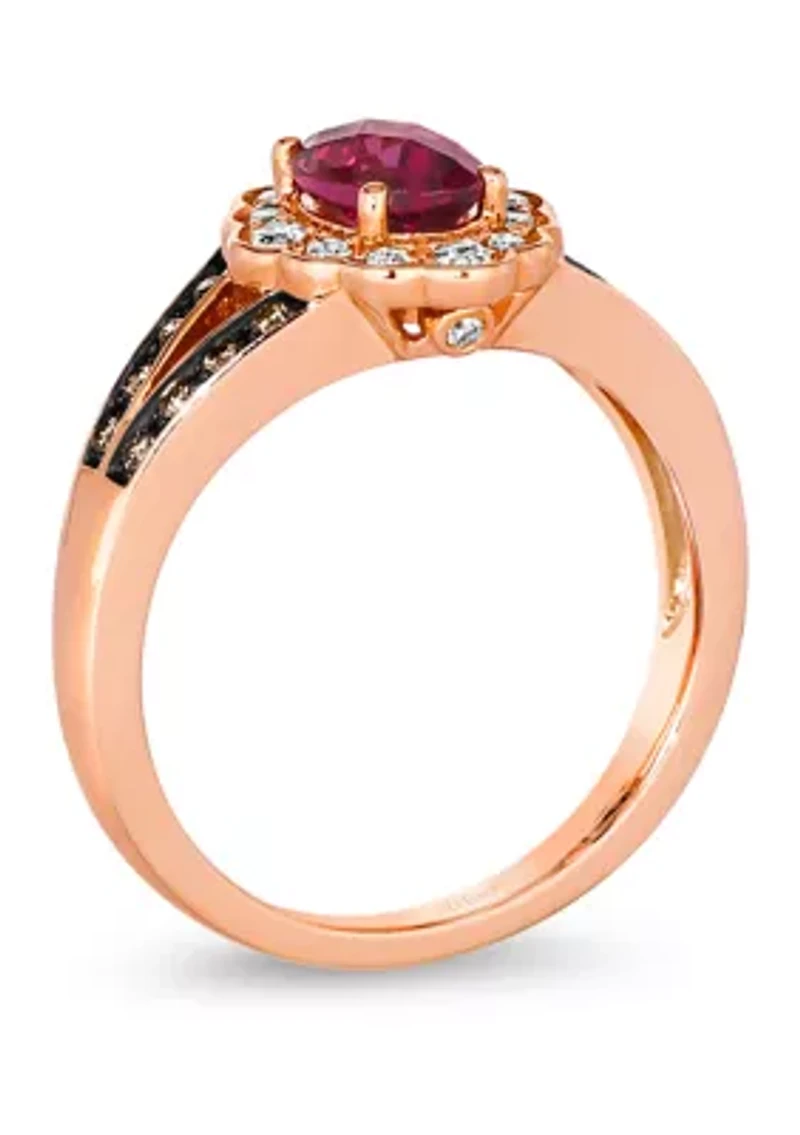 7/8 ct. t.w. Raspberry Rhodolite®, 1/8 Nude Diamond™, and Chocolate Diamond® Ring 14K Strawberry Gold®