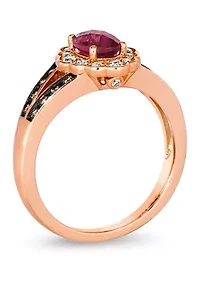 7/8 ct. t.w. Raspberry Rhodolite®, 1/8 Nude Diamond™, and Chocolate Diamond® Ring 14K Strawberry Gold®
