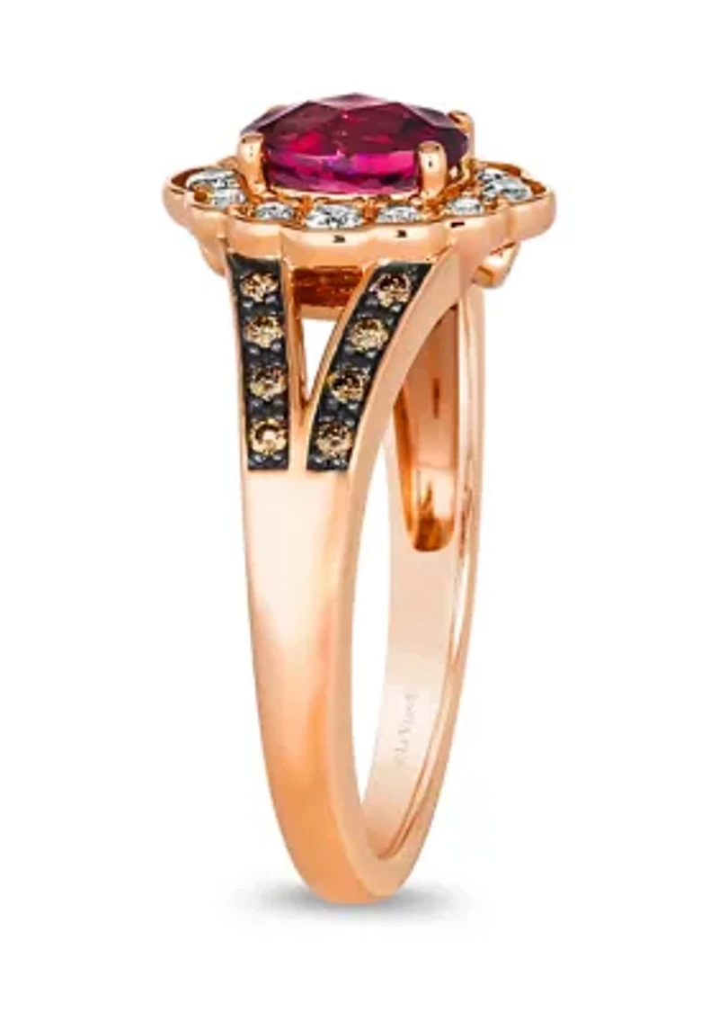 7/8 ct. t.w. Raspberry Rhodolite®, 1/8 Nude Diamond™, and Chocolate Diamond® Ring 14K Strawberry Gold®