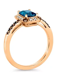 1.33 ct. t.w. Deep Sea Blue Topaz™, 1/10 Nude Diamonds™, Chocolate Diamonds® Ring 14K Strawberry Gold®