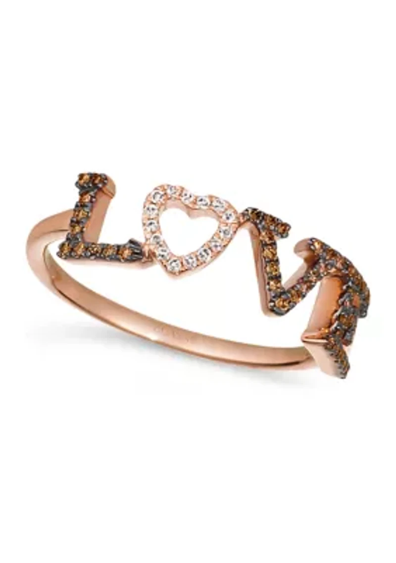 Chocolatier® LOVE Ring featuring 1/10 ct. t.w. Chocolate Diamonds®, Vanilla Diamonds® set in 14K Strawberry Gold®