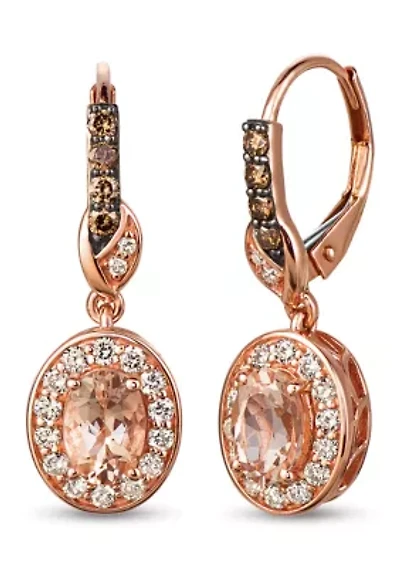 Earrings featuring 1 ct. t.w. Peach Morganite™, 1/5 ct. t.w. Chocolate Diamonds®, 1/2 ct. t.w. Nude Diamonds™ set in 14K Strawberry Gold®