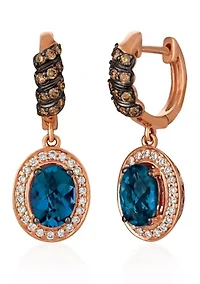 Chocolatier® Earrings featuring 1.54 ct. t.w. Deep Sea Blue Topaz™, 1/5 ct. t.w. Chocolate Diamonds®, 1/6 ct. t.w. Vanilla Diamonds® set in 14K Strawberry Gold®