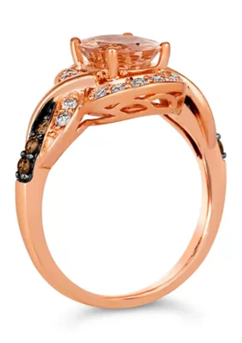 Ring featuring 1.33 ct. t.w. Peach Morganite™, 1/6 ct. t.w. Chocolate Diamonds®, 1/4 ct. t.w. Nude Diamonds™ set in 14K Strawberry Gold®