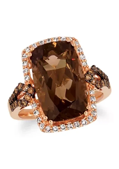 6.2 ct. t.w. Chocolate Quartz®, 1/4 ct. t.w. Nude Diamonds™, 1/4 ct. t.w. Chocolate Diamonds® Ring set in 14K Strawberry Gold®