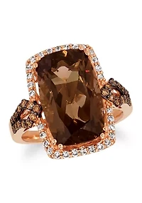 6.2 ct. t.w. Chocolate Quartz®, 1/4 ct. t.w. Nude Diamonds™, 1/4 ct. t.w. Chocolate Diamonds® Ring set in 14K Strawberry Gold®
