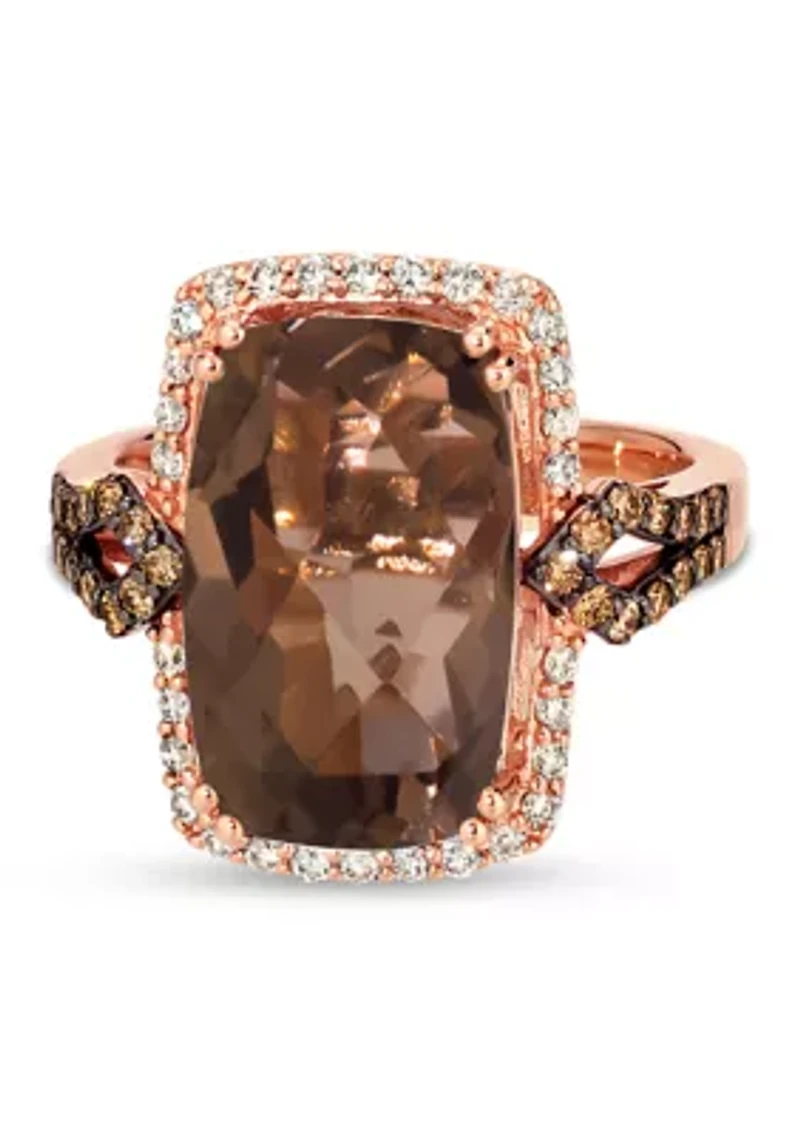 6.2 ct. t.w. Chocolate Quartz®, 1/4 ct. t.w. Nude Diamonds™, 1/4 ct. t.w. Chocolate Diamonds® Ring set in 14K Strawberry Gold®