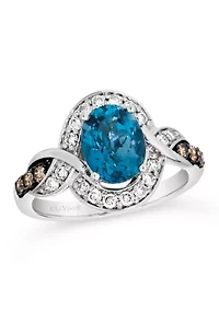 Ring featuring 1.88 ct. t.w. Deep Sea Blue Topaz™, 1/6 ct. t.w.Chocolate Diamonds®, 1/4 ct. t.w. Nude Diamonds™ set in 14K Vanilla Gold®