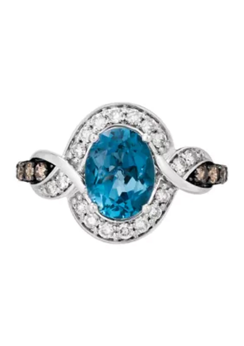 Ring featuring 1.88 ct. t.w. Deep Sea Blue Topaz™, 1/6 ct. t.w.Chocolate Diamonds®, 1/4 ct. t.w. Nude Diamonds™ set in 14K Vanilla Gold®
