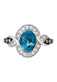 Ring featuring 1.88 ct. t.w. Deep Sea Blue Topaz™, 1/6 ct. t.w.Chocolate Diamonds®, 1/4 ct. t.w. Nude Diamonds™ set in 14K Vanilla Gold®