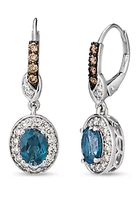 Earrings featuring 1.54 ct. t.w. Deep Sea Blue Topaz™, 1/5 ct. t.w. Chocolate Diamonds®, 1/2 ct. t.w. Nude Diamonds™ set in 14K Vanilla Gold®