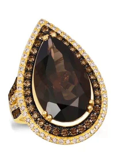 Ring featuring 9.25 ct. t.w. Chocolate Quartz®, 3/4 Diamonds®, 3/8 t..w. Nude Diamonds™ 14K Honey Gold™