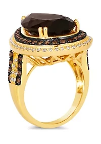 Ring featuring 9.25 ct. t.w. Chocolate Quartz®, 3/4 Diamonds®, 3/8 t..w. Nude Diamonds™ 14K Honey Gold™