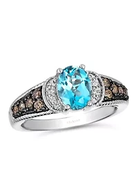 Ring featuring 1.25 ct. t.w. Ocean Blue Topaz™, 1/4 ct. t.w. Chocolate Diamonds®, 1/20 ct. t.w. Nude Diamonds™ set in 14K Vanilla Gold®