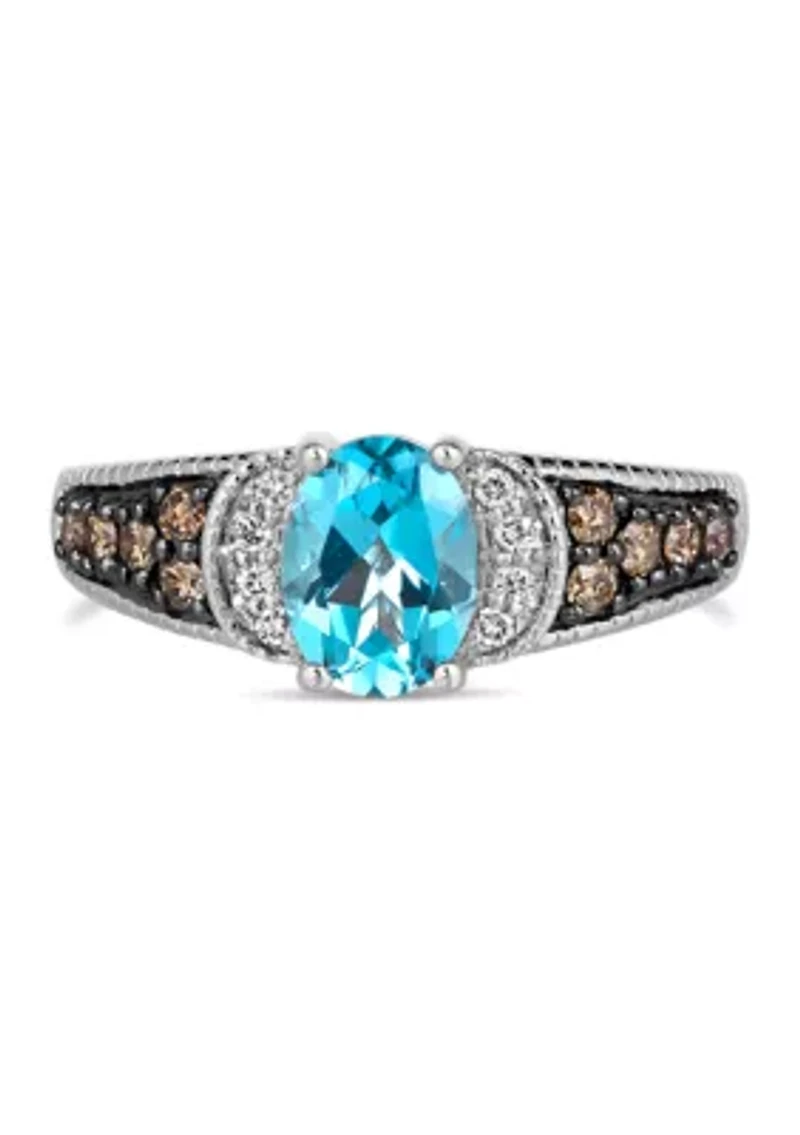 Ring featuring 1.25 ct. t.w. Ocean Blue Topaz™, 1/4 ct. t.w. Chocolate Diamonds®, 1/20 ct. t.w. Nude Diamonds™ set in 14K Vanilla Gold®