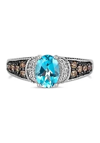 Ring featuring 1.25 ct. t.w. Ocean Blue Topaz™, 1/4 ct. t.w. Chocolate Diamonds®, 1/20 ct. t.w. Nude Diamonds™ set in 14K Vanilla Gold®