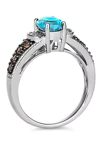 Ring featuring 1.25 ct. t.w. Ocean Blue Topaz™, 1/4 ct. t.w. Chocolate Diamonds®, 1/20 ct. t.w. Nude Diamonds™ set in 14K Vanilla Gold®