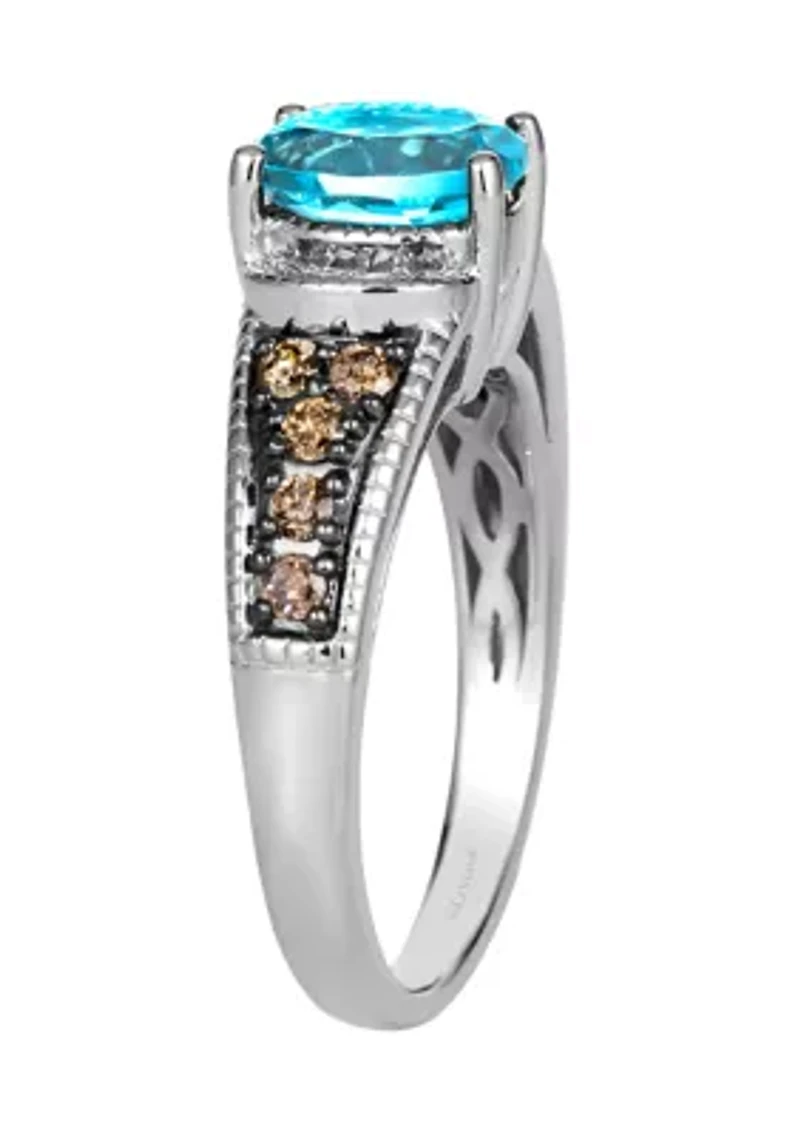 Ring featuring 1.25 ct. t.w. Ocean Blue Topaz™, 1/4 ct. t.w. Chocolate Diamonds®, 1/20 ct. t.w. Nude Diamonds™ set in 14K Vanilla Gold®