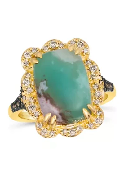 6 ct. t.w. Peacock Aquaprase™, 1/4 ct. t.w. Nude Diamonds™, 1/10 ct. t.w. Chocolate Diamonds® Square Ring in 14K Honey Gold™