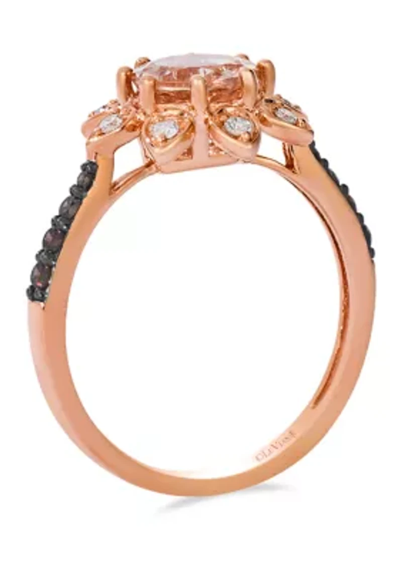 7/8 ct. t.w. Peach Morganite™, 1/6 ct. t.w. Chocolate Diamonds®, 1/8 ct. t.w. Vanilla Diamonds® Ring in 14K Strawberry Gold®