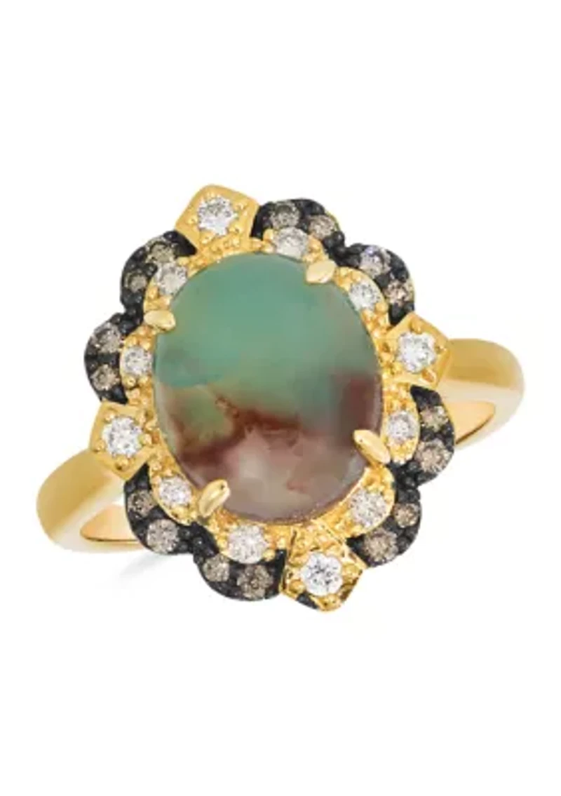 2.63 ct. t.w. Peacock Aquaprase™, 1/6 ct. t.w. Nude Diamonds™, 1/6 ct. t.w. Chocolate Diamonds® Ring in 14K Honey Gold™