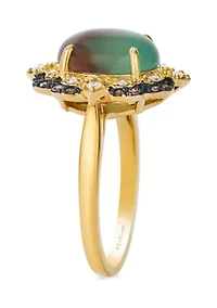 2.63 ct. t.w. Peacock Aquaprase™, 1/6 ct. t.w. Nude Diamonds™, 1/6 ct. t.w. Chocolate Diamonds® Ring in 14K Honey Gold™