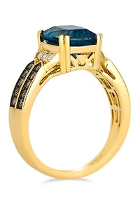 Ring featuring 3.2 ct. t.w. Deep Sea Blue Topaz™, 1/10 ct. t.w. Nude Diamonds™, 1/4 ct. t.w. Chocolate Diamonds® set in 14K Honey Gold™