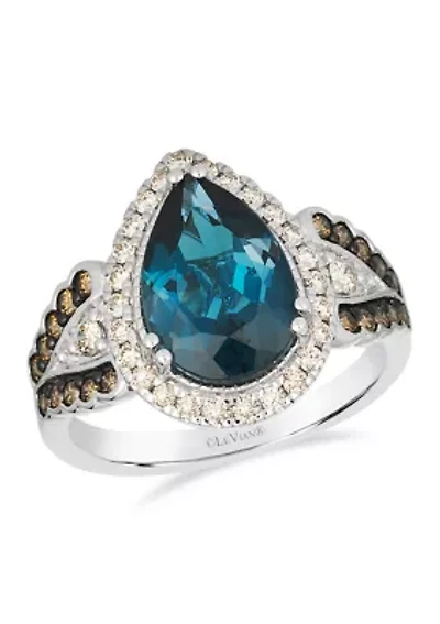 Ring featuring 2.64 ct. t.w. Deep Sea Blue Topaz™, 1/3 ct. t.w. Nude Diamonds™, 1/4 ct. t.w. Chocolate Diamonds® set in 14K Vanilla Gold®