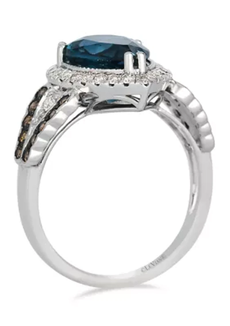 Ring featuring 2.64 ct. t.w. Deep Sea Blue Topaz™, 1/3 ct. t.w. Nude Diamonds™, 1/4 ct. t.w. Chocolate Diamonds® set in 14K Vanilla Gold®