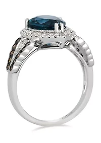 Ring featuring 2.64 ct. t.w. Deep Sea Blue Topaz™, 1/3 ct. t.w. Nude Diamonds™, 1/4 ct. t.w. Chocolate Diamonds® set in 14K Vanilla Gold®