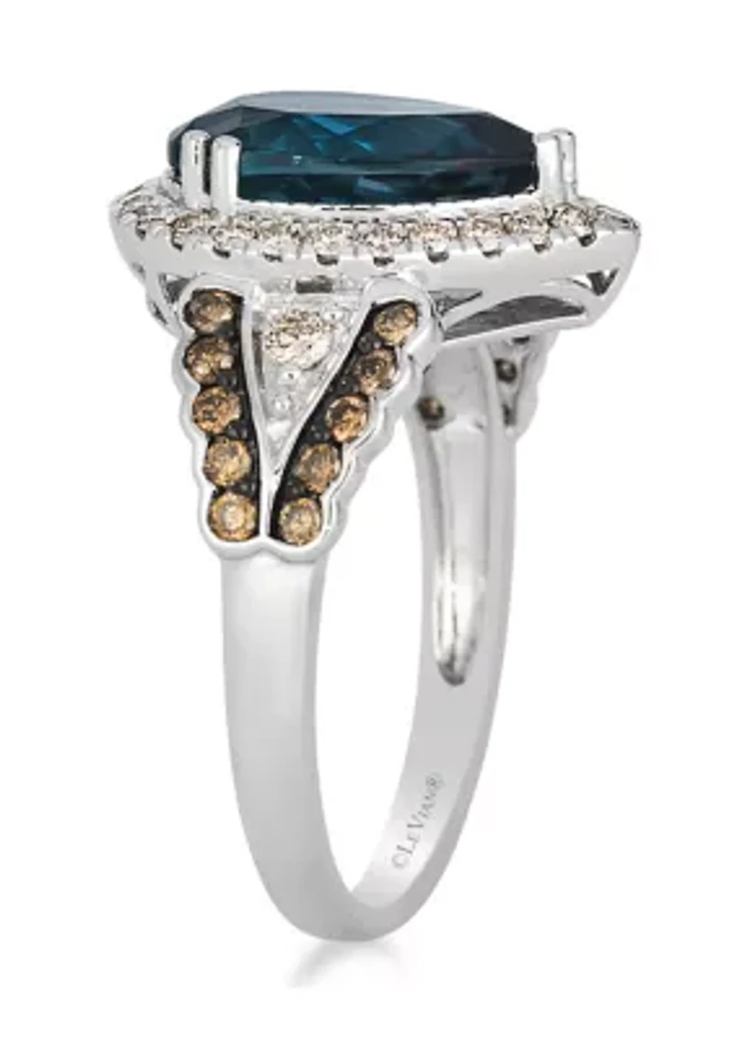 Ring featuring 2.64 ct. t.w. Deep Sea Blue Topaz™, 1/3 ct. t.w. Nude Diamonds™, 1/4 ct. t.w. Chocolate Diamonds® set in 14K Vanilla Gold®