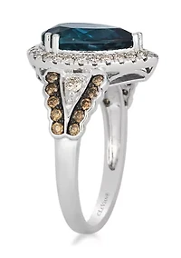 Ring featuring 2.64 ct. t.w. Deep Sea Blue Topaz™, 1/3 ct. t.w. Nude Diamonds™, 1/4 ct. t.w. Chocolate Diamonds® set in 14K Vanilla Gold®