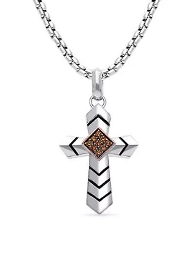 Men's 1/8 ct. t.w. Chocolate Diamonds® Cross Pendant Necklace in Sterling Silver and 14K Strawberry Gold®