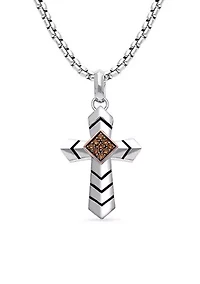 Men's 1/8 ct. t.w. Chocolate Diamonds® Cross Pendant Necklace in Sterling Silver and 14K Strawberry Gold®