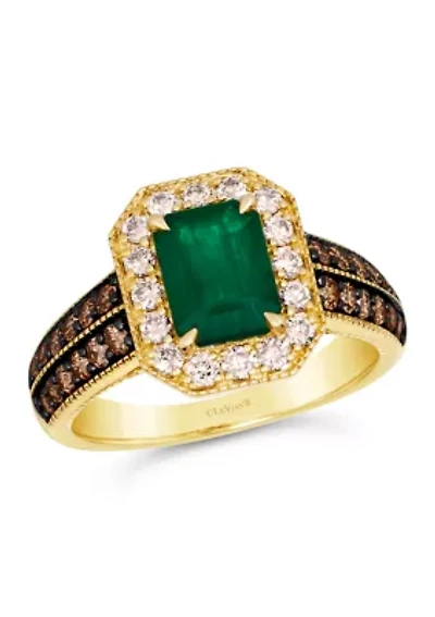 1.2 ct. t.w. Costa Smeralda Emeralds™, 0.38 ct. t.w. Chocolate Diamonds®, 0.3 ct. t.w. Nude Diamonds™ Ring set in 14K Honey Gold™