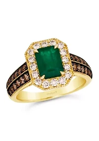 1.2 ct. t.w. Costa Smeralda Emeralds™, 0.38 ct. t.w. Chocolate Diamonds®, 0.3 ct. t.w. Nude Diamonds™ Ring set in 14K Honey Gold™