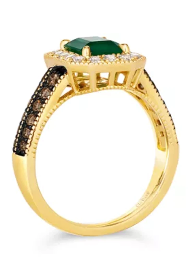 1.2 ct. t.w. Costa Smeralda Emeralds™, 0.38 ct. t.w. Chocolate Diamonds®, 0.3 ct. t.w. Nude Diamonds™ Ring set in 14K Honey Gold™