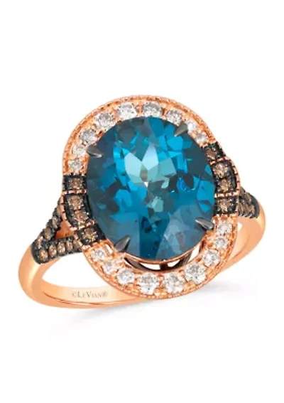 Ring featuring 5 cts. Deep Sea Blue Topaz™, 1/4 cts. Nude Diamonds™, 1/4 cts. Chocolate Diamonds® set in 14K Strawberry Gold®