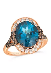 Ring featuring 5 cts. Deep Sea Blue Topaz™, 1/4 cts. Nude Diamonds™, 1/4 cts. Chocolate Diamonds® set in 14K Strawberry Gold®