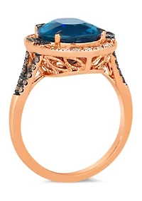 Ring featuring 5 cts. Deep Sea Blue Topaz™, 1/4 cts. Nude Diamonds™, 1/4 cts. Chocolate Diamonds® set in 14K Strawberry Gold®
