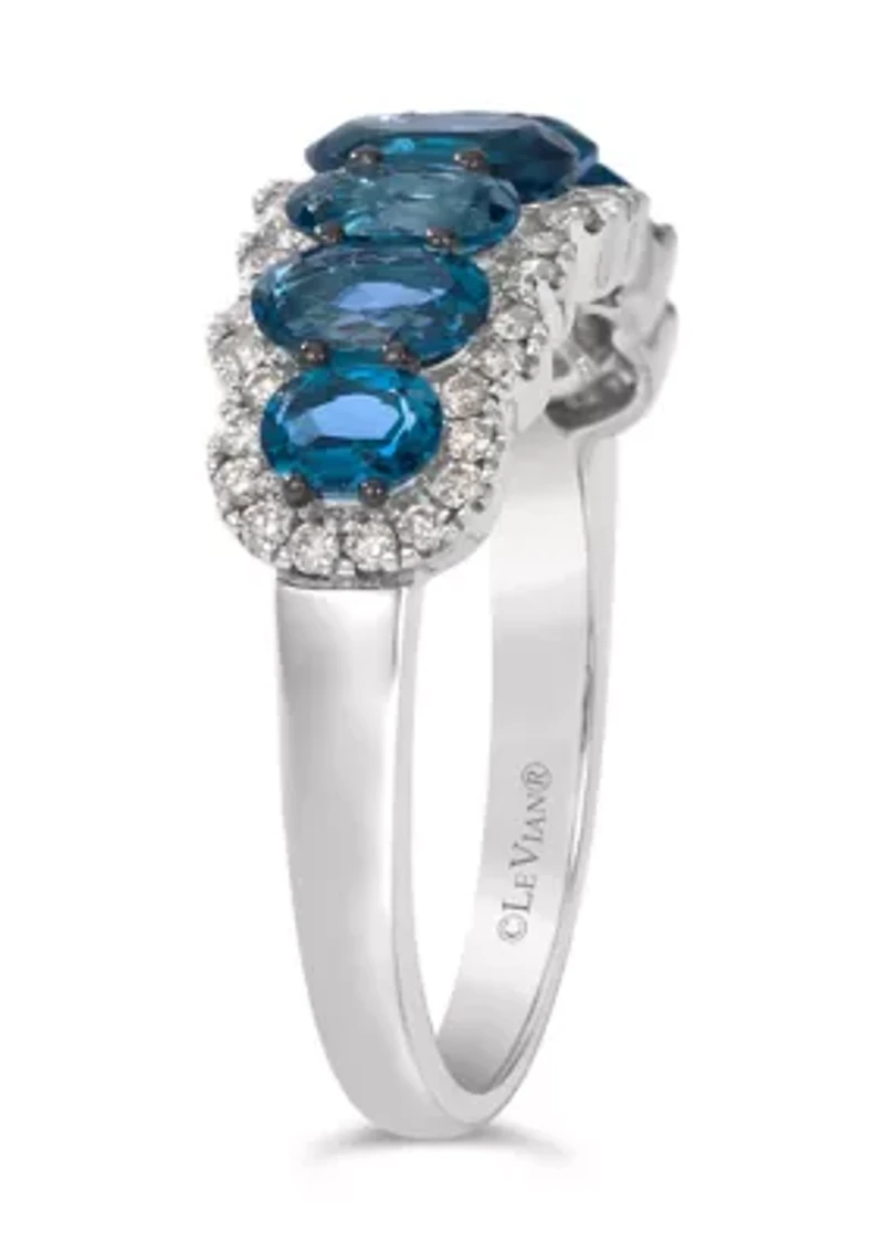 1.5 ct. t.w. Deep Sea Blue Topaz™, 0.3 ct. t.w. Nude Diamonds™ Ring set in 14K Vanilla Gold®