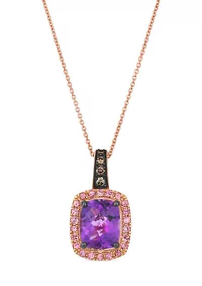 2.62 ct. t.w. Grape Amethyst™, 1/3 ct. t.w. Passion Fruit Tourmaline™, 1/10 ct. t.w. Chocolate Diamonds® Pendant Necklace in 14K Strawberry Gold®