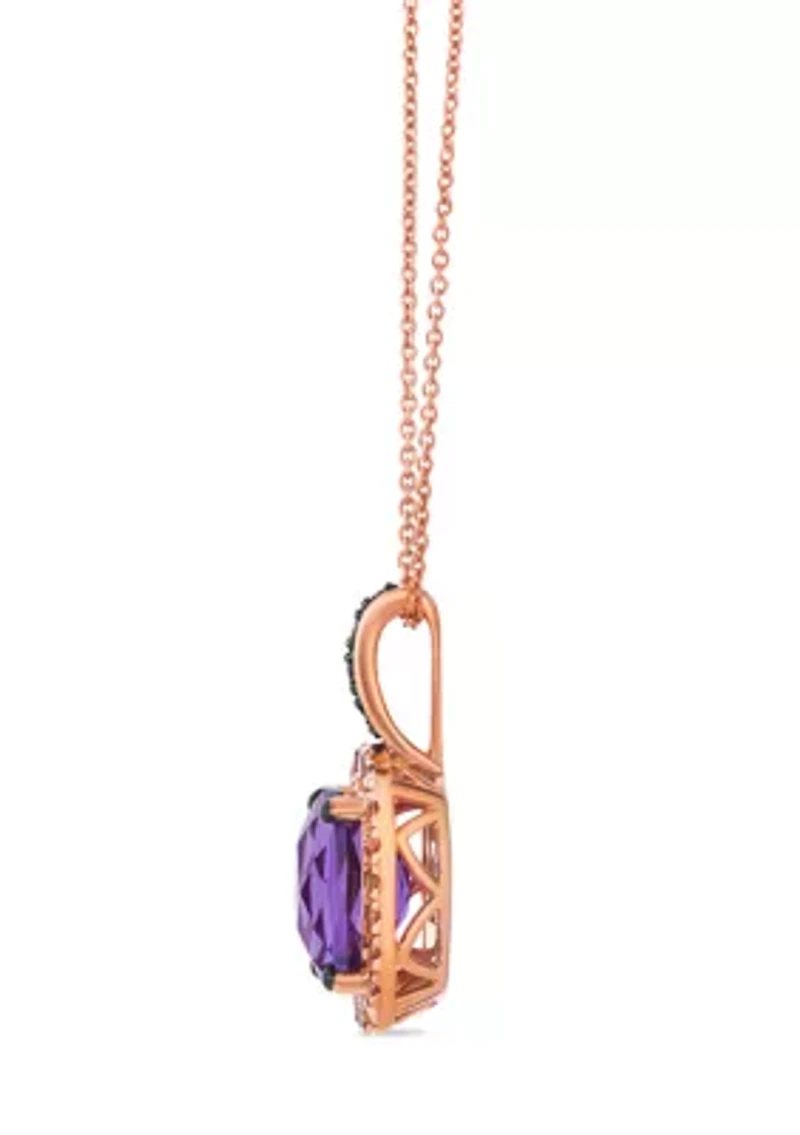 2.62 ct. t.w. Grape Amethyst™, 1/3 ct. t.w. Passion Fruit Tourmaline™, 1/10 ct. t.w. Chocolate Diamonds® Pendant Necklace in 14K Strawberry Gold®