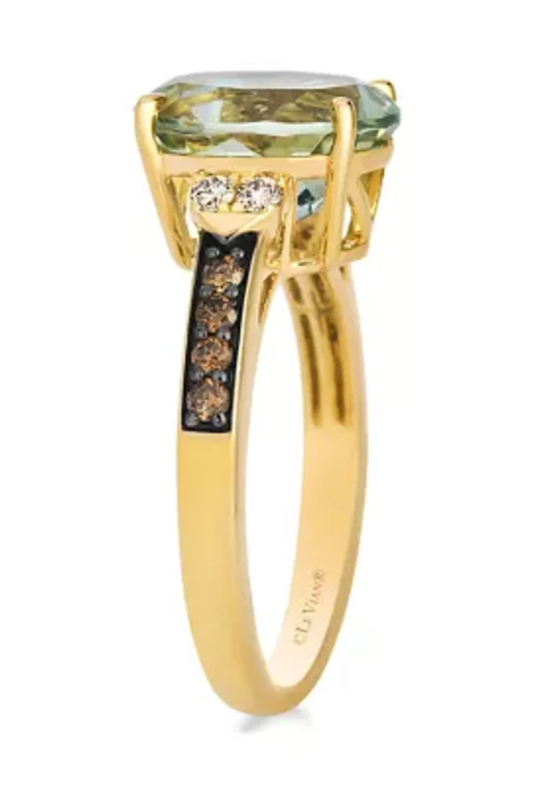 Ring featuring 3.3 ct. t.w. Mint Julep Quartz™, 1/10 ct. t.w. Nude Diamonds™, 1/5 ct. t.w. Chocolate Diamonds® set in 14K Honey Gold™