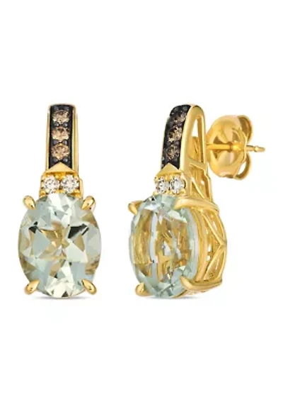 Earrings featuring 4.88 ct. t.w. Mint Julep Quartz™, 1/10 ct. t.w. Nude Diamonds™, 1/8 ct. t.w. Chocolate Diamonds® set in 14K Honey Gold™